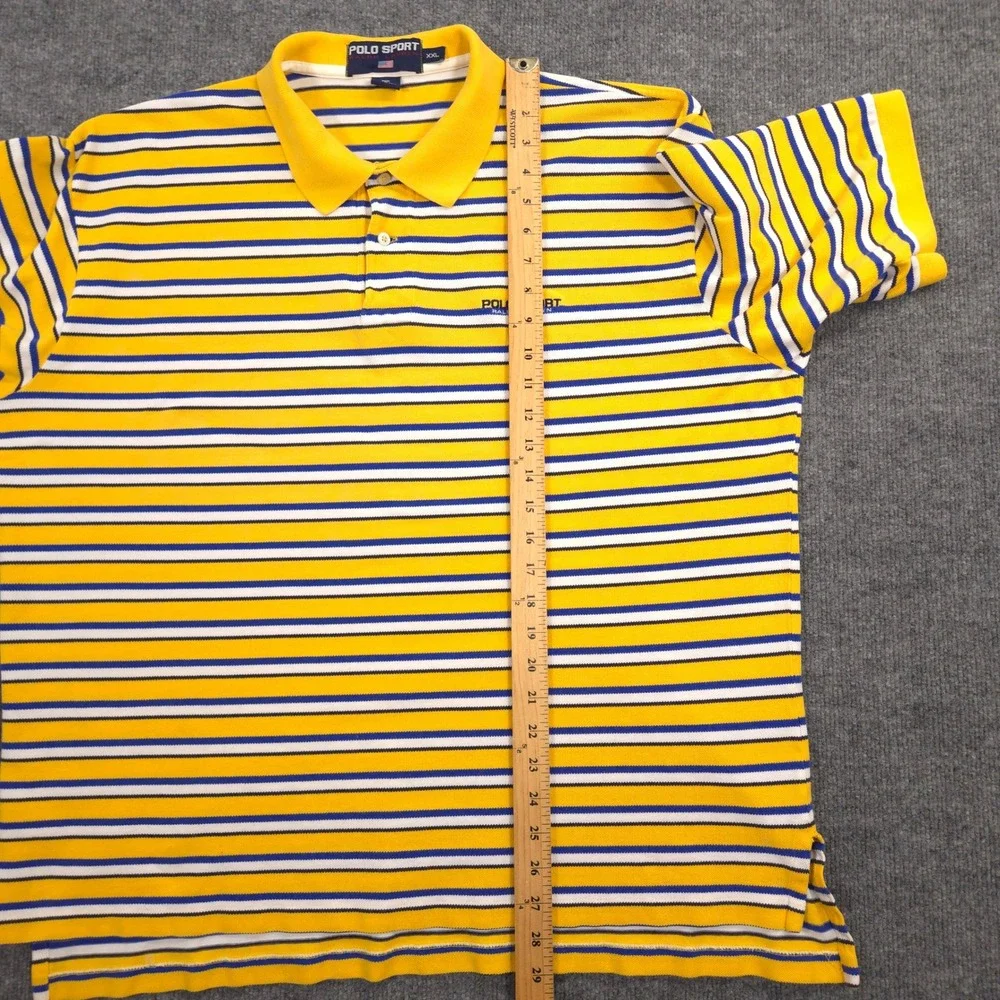 Ralph Lauren Polo Sport Polo Shirt Mens XXL Yellow Blue Striped Pique Knit Retro
